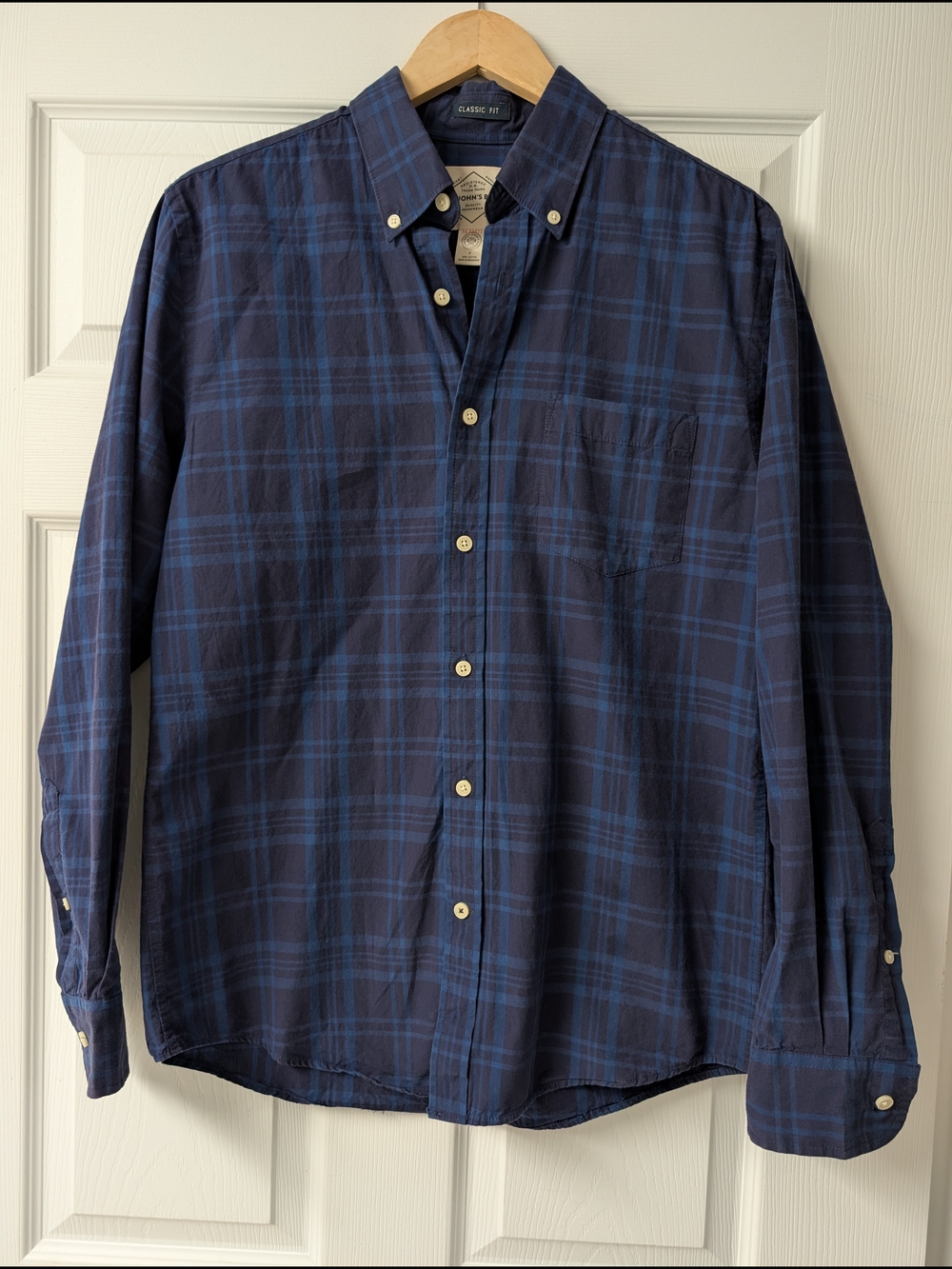 St. John's Bay Navy and Blue Plaid Button-Down Shirt
